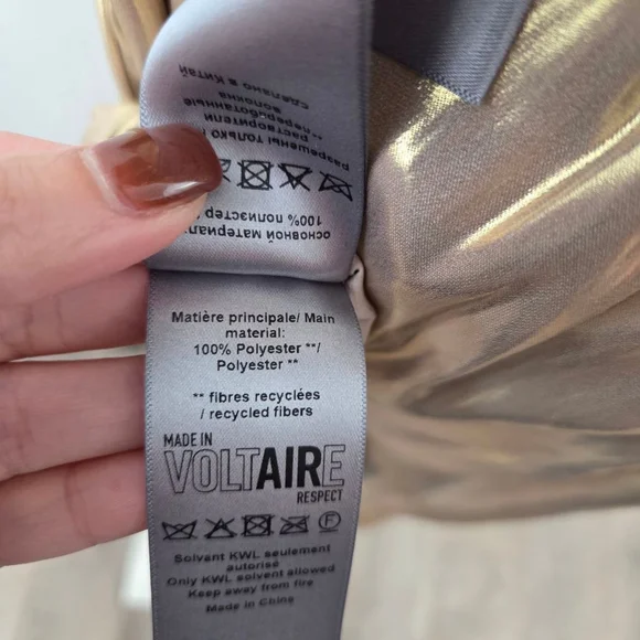 Zadig & Voltaire Ritmic gold satin dress maxi metallic goddess draped size large - Picture 7 of 7